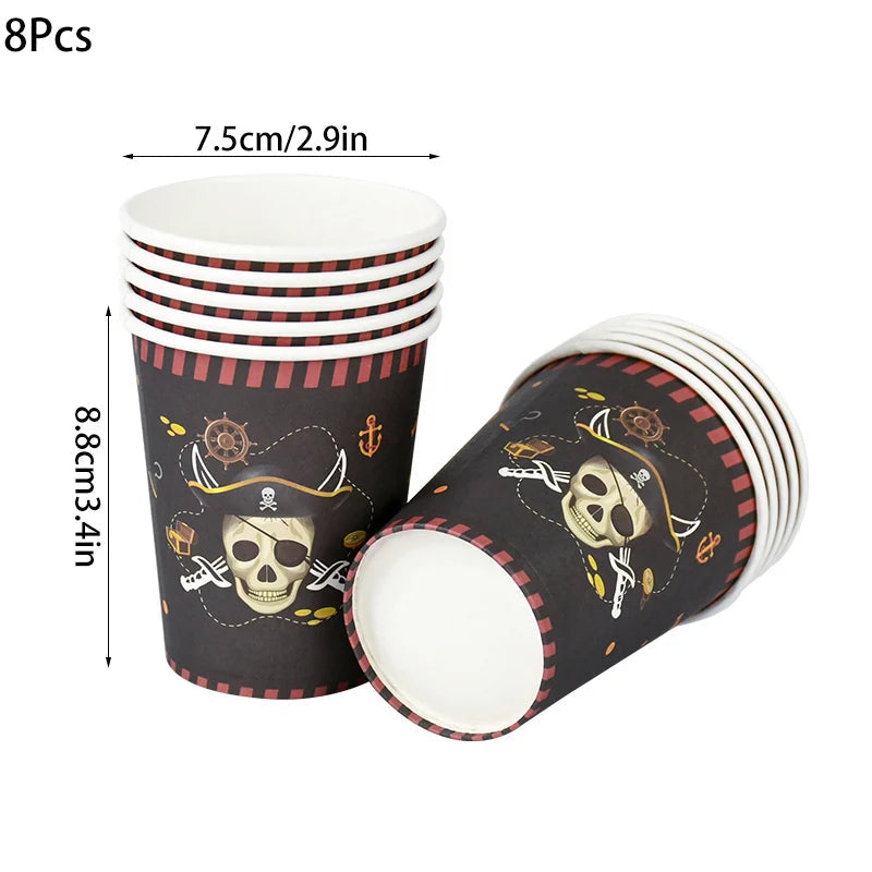 Pirate Theme Party Disposable Tableware Sets Paper Plate Cup Kids Birthday Party Decor Halloween Baby Shower Dining-table Supply Good Vibrations