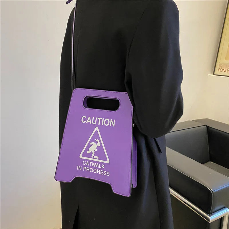 Novelty Stop Sign Purse Tote Pu Leather Handbags Women Fashion Caution Catwalk In Progress Crossbody Bag Messenger Purses Good Vibrations