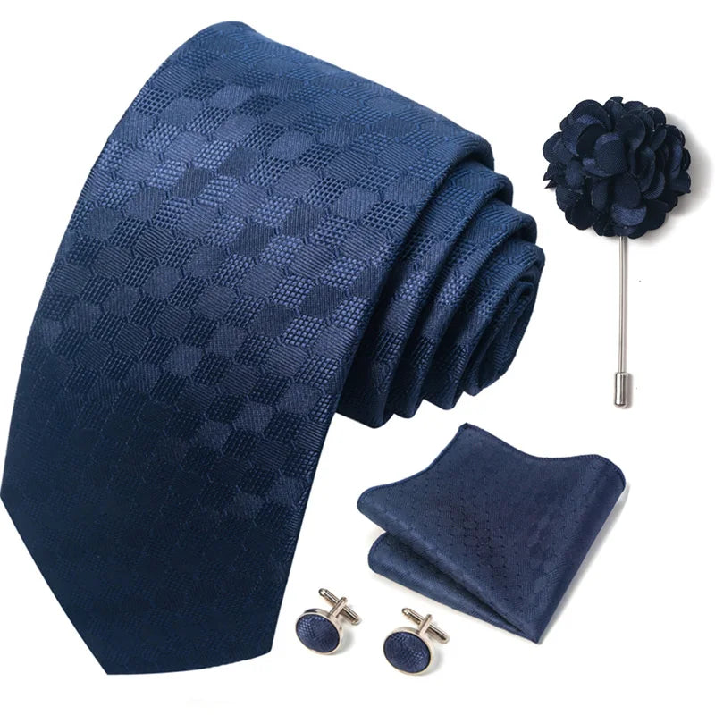 Luxury Mens Ties Floral Black Gold Ties Paisley NeckTie Pocket Square Cufflinks Brooch Set Men's Wedding Party Tie Good Vibrations