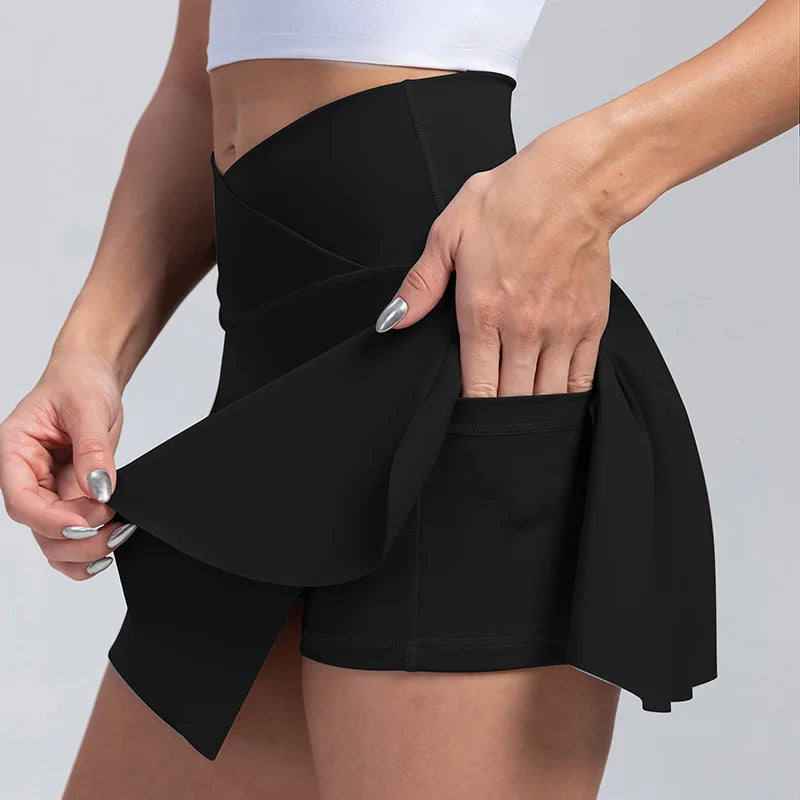 Women Pleated Tennis Skirt With Pockets Shorts Athletic Skirts Crossover Breathable Athletic Golf Skorts Workout Sports Skirts Good Vibrations
