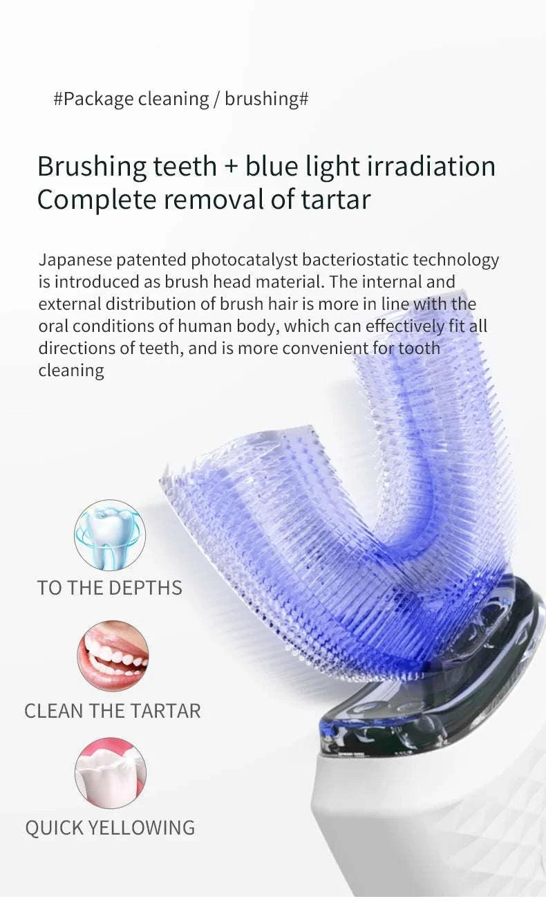 Electric Toothbrush for Adult Automatic USB Charge U-Shaped Toothbrush 360 Degrees Intelligent Rechargeable Toothbrus Good Vibrations