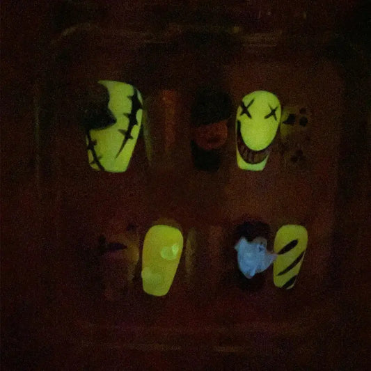 Noctilucent Handmade Press on Nails Wearable Pumpkin Halloween False Nails Design Cute Orange Fake Nails Manicure Decoration Kit Good Vibrations