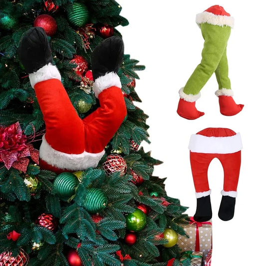 Christmas Elf/Santa Legs Christmas Tree Decoration Stuffed Leg Stuck Xmas Tree Topper for Tree Ornaments Party Decorations Good Vibrations