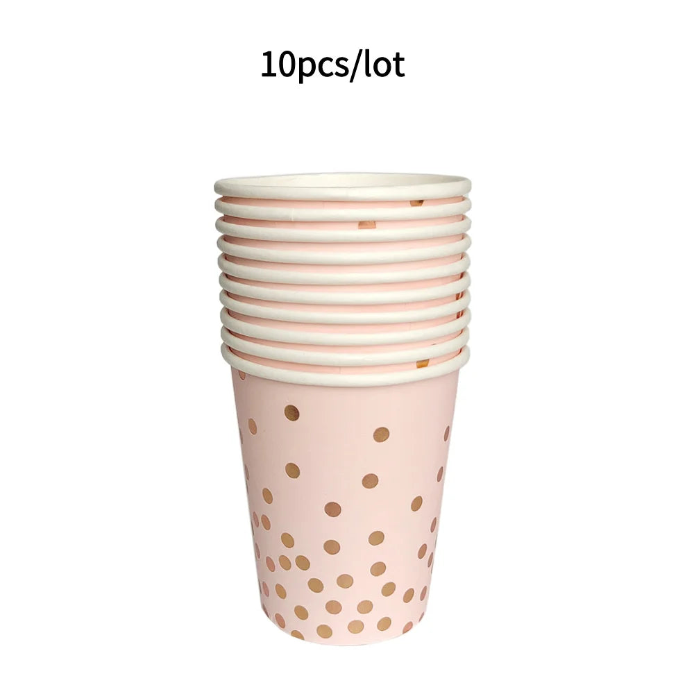 10PCS Colored Paper Cups Gold Dot Pink Blue Disposable Cup Wedding Birthday Party Disposable Tableware Disposable Paper Cup Set Good Vibrations