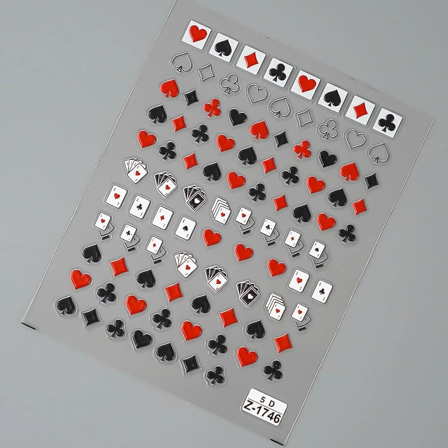 Poker Playing Card Nail Art Stickers 5D Embossed Nail Decoration DIY for Manicure Poker Suit Design Decals Self-Adhesive Supply Good Vibrations