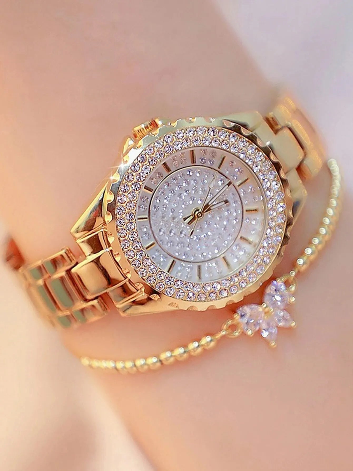 New Women Quartz Steel Belt Bracelet Watch Set Good Vibrations