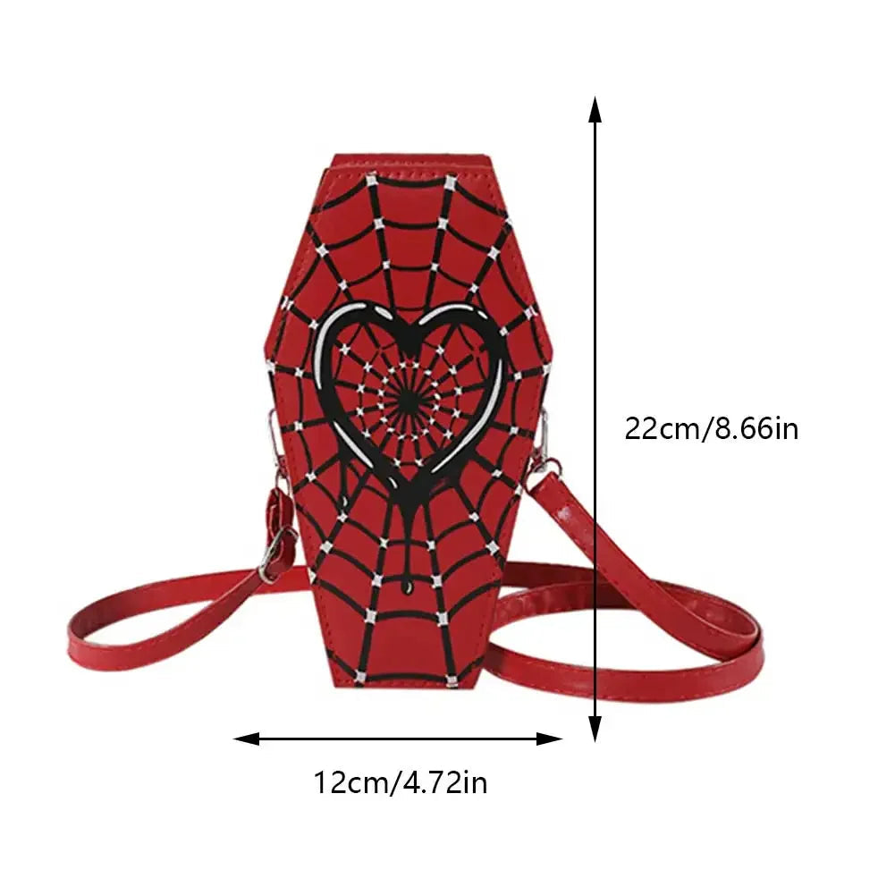 Women Fashion Shoulder Bag Large Capacity Coffin Shaped Casual Satchel Bag Adjustable Strap Spider Web PU Leather Chic Hobo Bag Good Vibrations