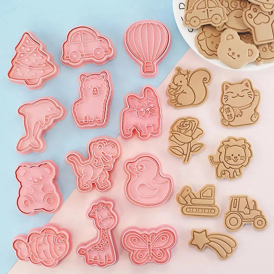 8 Pcs/set Cookie Cutters Plastic 3D Cute Cartoon Pressable Biscuit Mold Cookie Stamp Kitchen Baking Pastry Bakeware Good Vibrations