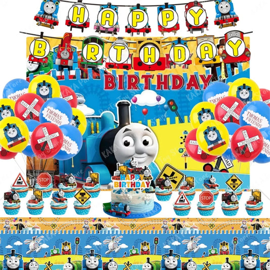 Thomas Birthday Decorations Cartoon Train Balloons Paper Tableware Stickers Backdrop For Kids Boy Girl Party Supplies Toy Gifts Good Vibrations
