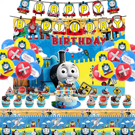 Thomas Birthday Decorations Cartoon Train Balloons Paper Tableware Stickers Backdrop For Kids Boy Girl Party Supplies Toy Gifts Good Vibrations
