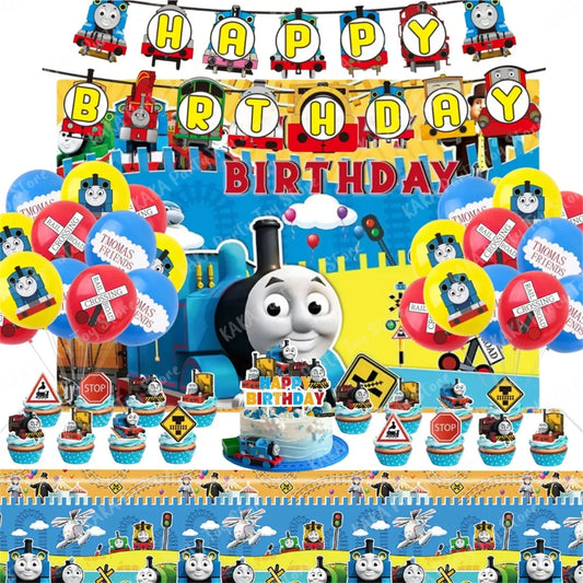 Thomas Birthday Decorations Cartoon Train Balloons Paper Tableware Stickers Backdrop For Kids Boy Girl Party Supplies Toy Gifts Good Vibrations