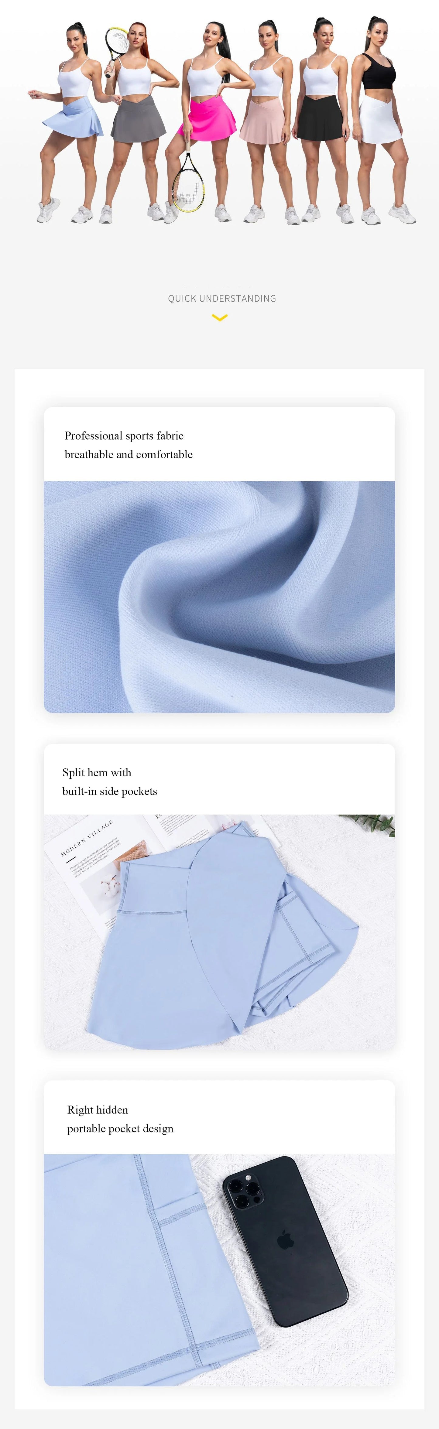 Women Pleated Tennis Skirt With Pockets Shorts Athletic Skirts Crossover Breathable Athletic Golf Skorts Workout Sports Skirts Good Vibrations