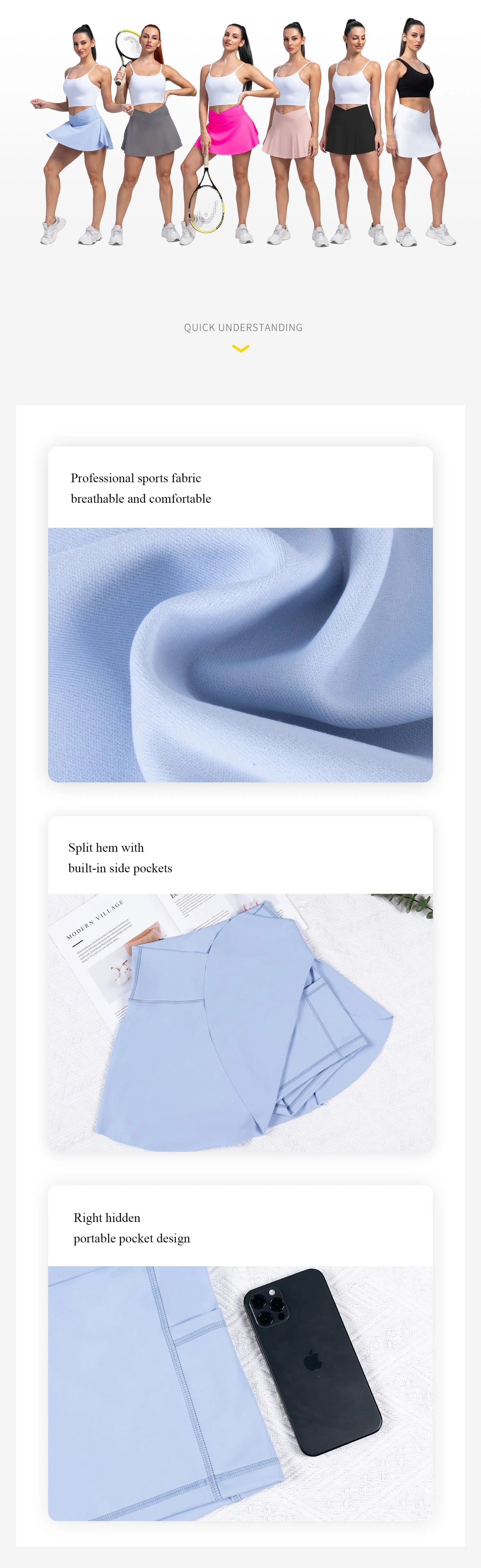 Women Pleated Tennis Skirt With Pockets Shorts Athletic Skirts Crossover Breathable Athletic Golf Skorts Workout Sports Skirts Good Vibrations