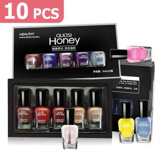 10 PCS Air Dry Nail Polish Peelable Water Based Non Toxic Odorless Quick Dry Toenail Finger Gel No Lamp Baking Nail Art Manicure Good Vibrations