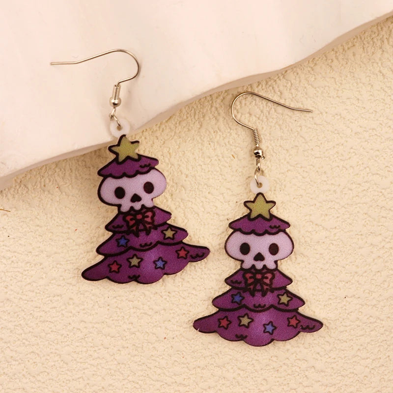 Halloween Dangle Earring With Cartoon Ghost Skeleton Coffin Clown Design Adorable Halloween Women Gift Good Vibrations
