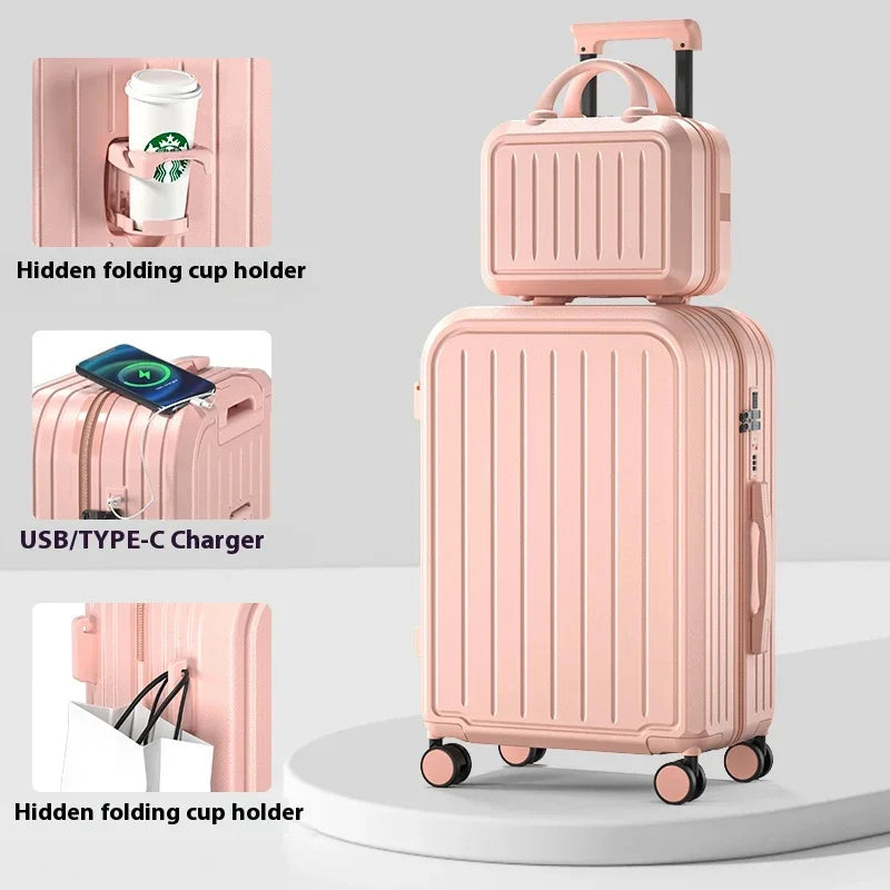 Stylish Lightweight Hardshell Luggage Trolley Case with USB Port, Perfect for Women Travel & Business 20/22/24/26/28 Inch Good Vibrations
