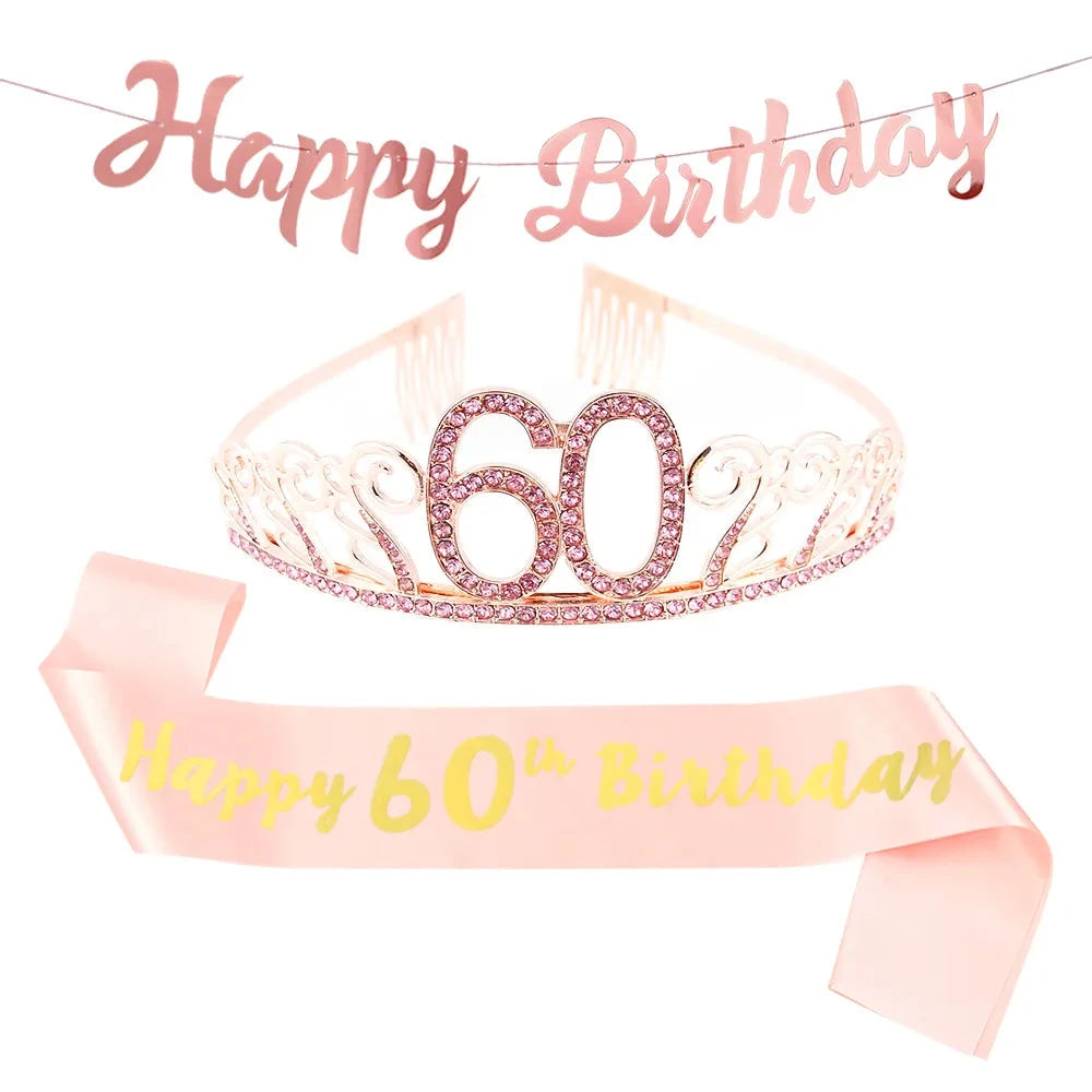 Happy Birthday Banner Pull Flag Rose Gold Crown Strap For 18 Year Old 3 Piece Birthday Party Decorations Good Vibrations