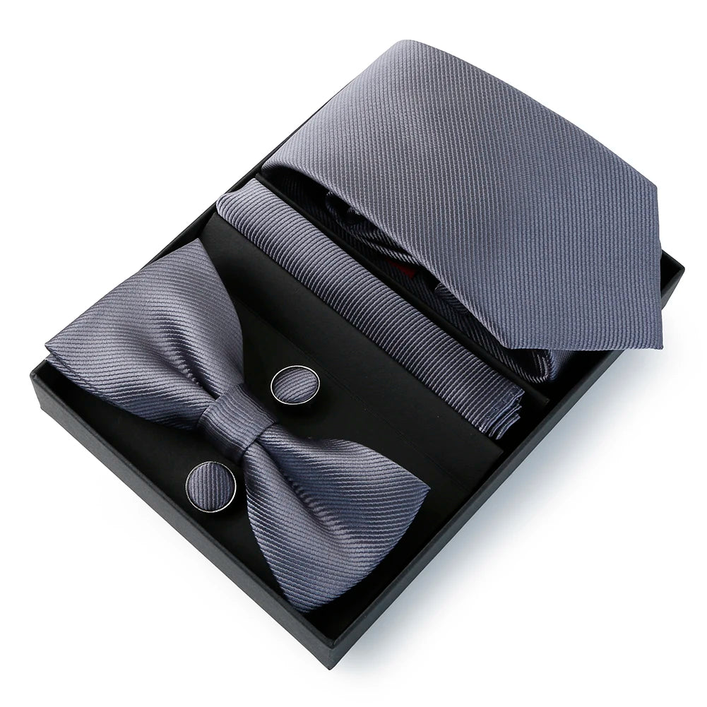 Mens Bussiness Ties Set With Bowtie Bow tie Necktie Square Towel Cufflinks For Groom Wedding Banquet Party Gift Box Accessories Good Vibrations