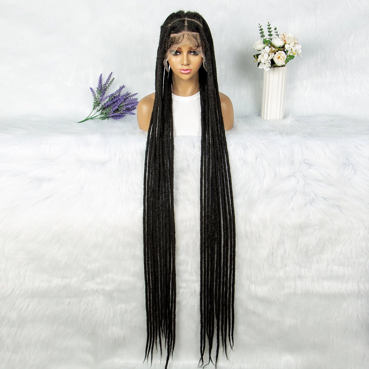 KIMA 60 inches Full Lace Braided Wigs Synthetic Lace Wigs Braided Wigs Crochet Wigs Faus Locs Braided Wigs for Black Women Good Vibrations