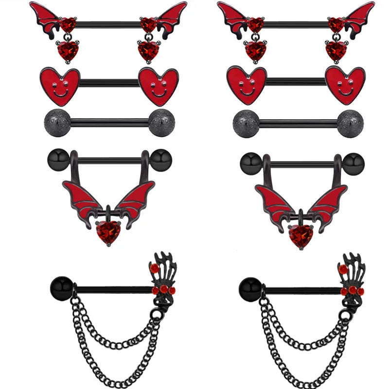 Stainless Steel Pink Bunny Nipple Piercing Jewelry Set 14G Green Bat Nipple Rings Bulk Cat Nipple Barbell Pack Piercing Pezon