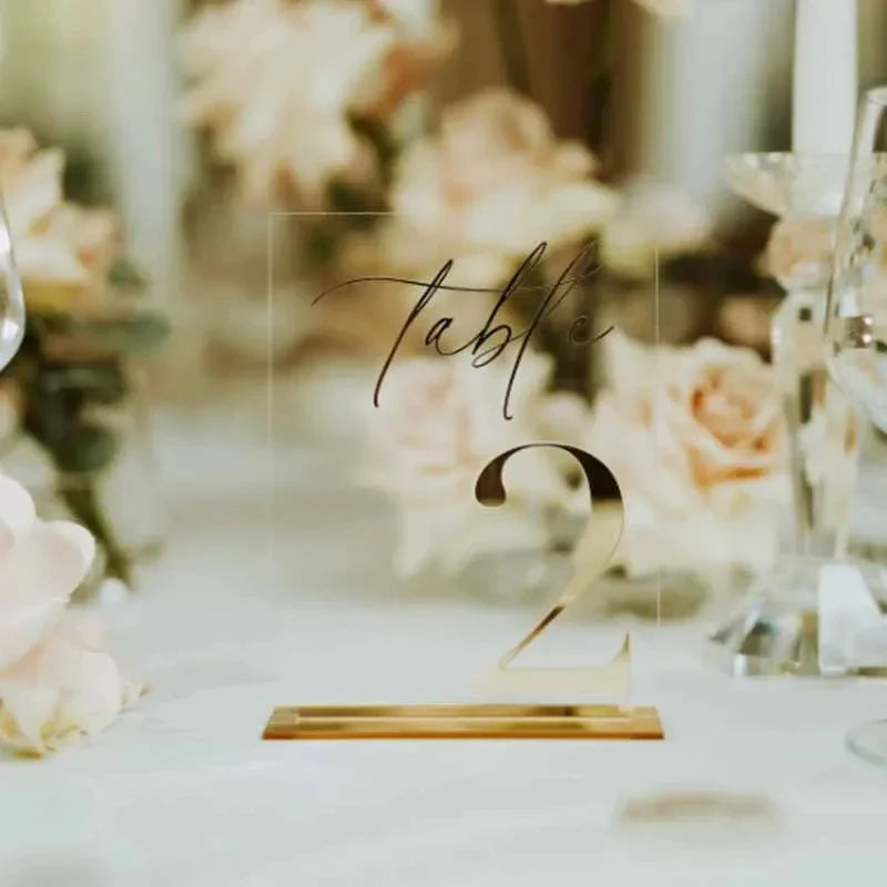 Wedding Table Numbers - Clear and Gold Mirror Acrylic Signs - Gold Wedding Table Signs - Wedding Table Decor Good Vibrations