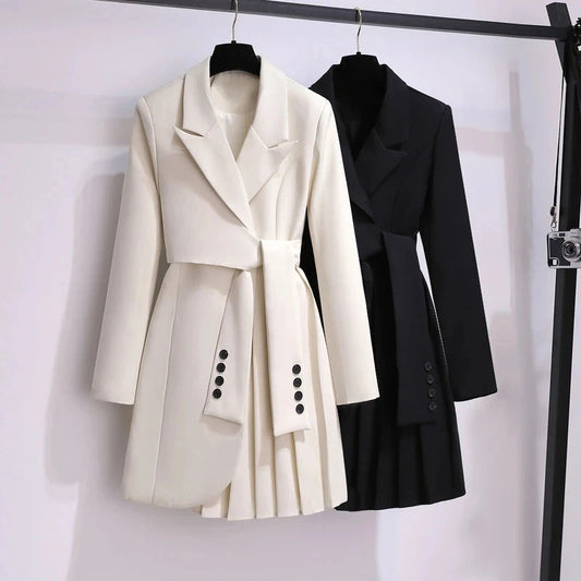 Blazer Women 2025 Spring New Fashion Women Clothing Suit Skirt Jacket Belt Waist Slim Suit Women Blazer Long Coat Black Blazers Good Vibrations