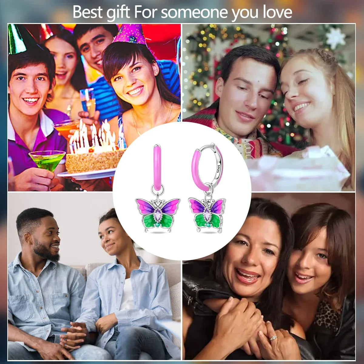 925 Silver Spring Flowers Earrings Colorful Purple Dopamine Butterfly Bee Sweet Romantic Hoop Earrings for Women Party Fine Gift Good Vibrations