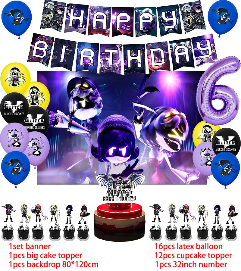 Murdered Drones Birthday Party Decoration Balloon Backdrop Cake Topper Murdered Drones Birthday Party Supplies Baby Shower Good Vibrations