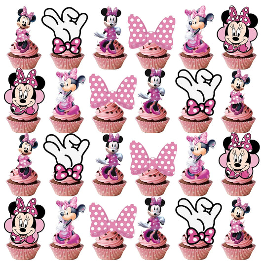 Minnie Cake Topper、Cupcake Toppers ,Minnie Birthday Decorations,Theme Party Supplies, Minnie Birthday Cake Decorations Good Vibrations