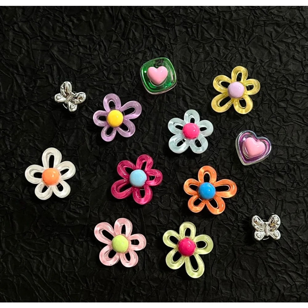 12Pcs Shoes Charms Removable Colorful Flower Shoes Accessories for Girls Summer Shoes DIY Gift Good Vibrations