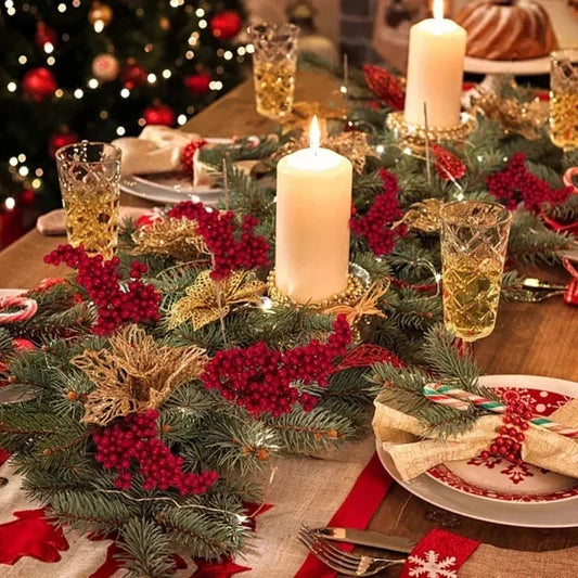 Christmas Red Berries Branch Artificial Holly Berry Stamen Wreath DIY Foam Fake Flower Ornaments for Xmas Tree Party Home Decor Good Vibrations
