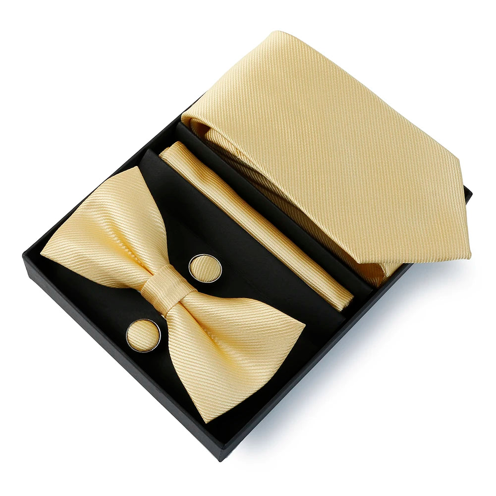 Mens Bussiness Ties Set With Bowtie Bow tie Necktie Square Towel Cufflinks For Groom Wedding Banquet Party Gift Box Accessories Good Vibrations