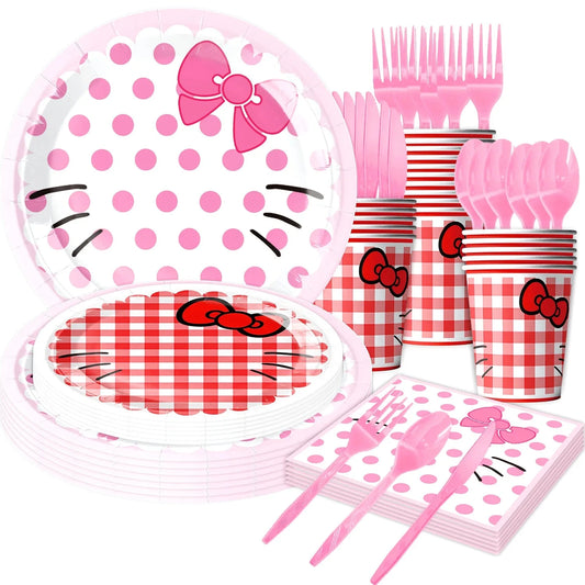 Hello Kitty birthday Decoration Kit Hello Kitty Tablecloth Plate Cup Nakpin Gift Bag Baby Shower Girls party favors hello kitty Good Vibrations