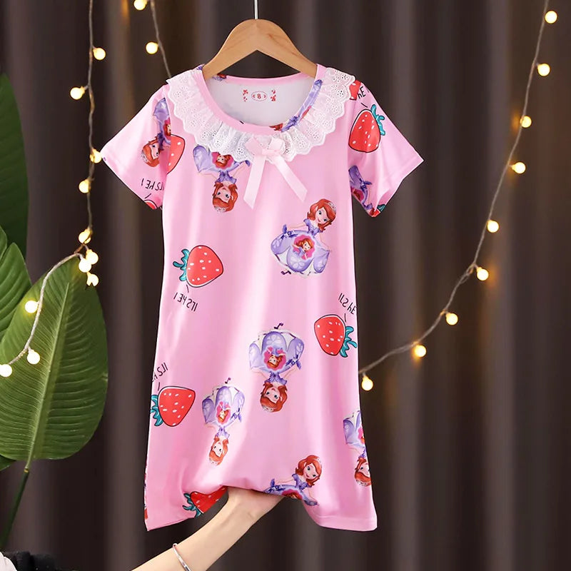 New Baby Girl Kuromi Nightgown Summer Children Short SLeeve Cartoon Nightdress Girls Clothing Children's Pajamas Dress 3-12T Good Vibrations