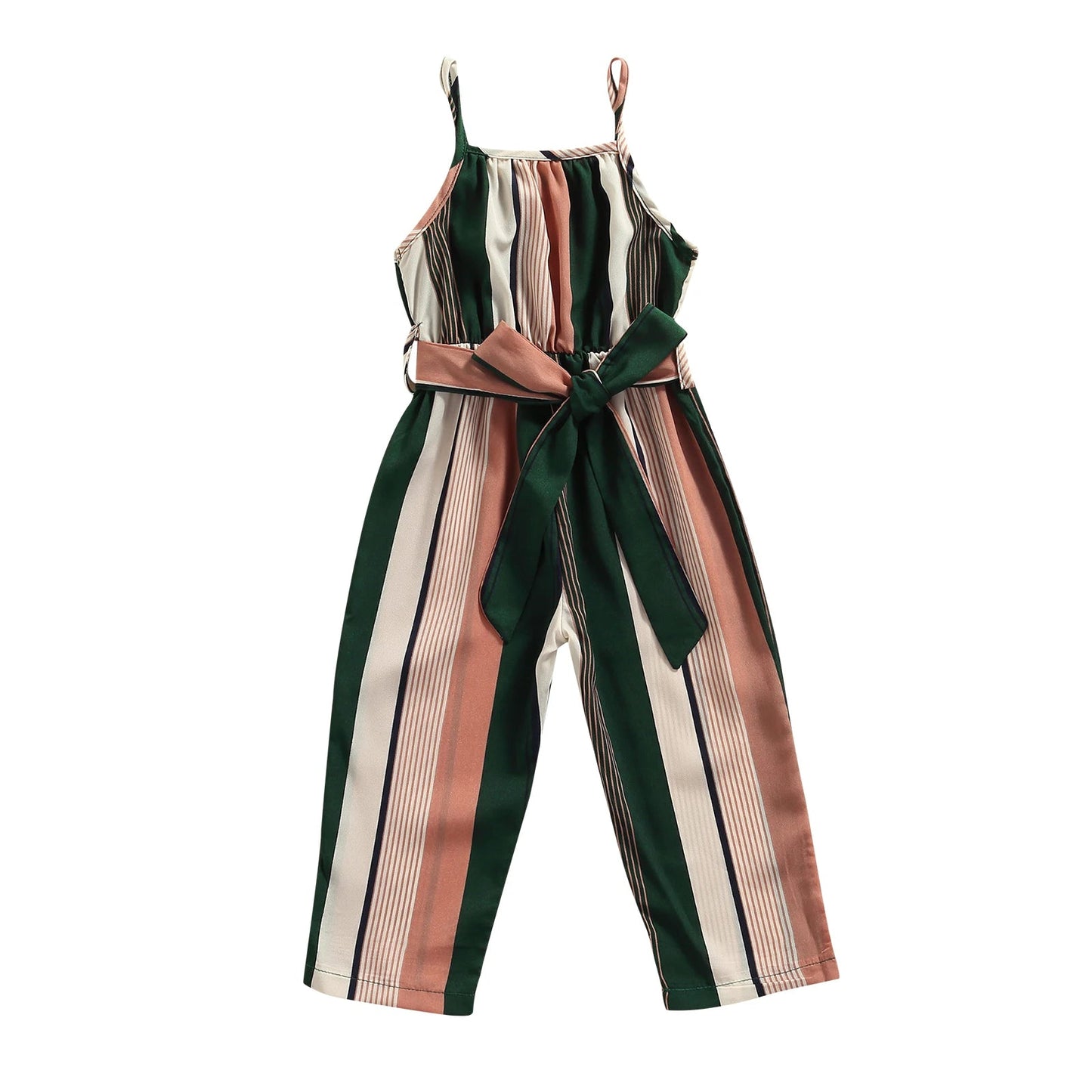 Girls Casual Bandage Sleeveless Suspender Jumpsuit Summer Fashion Stripe Printing Overalls Long Pants Children's Clothing Good Vibrations