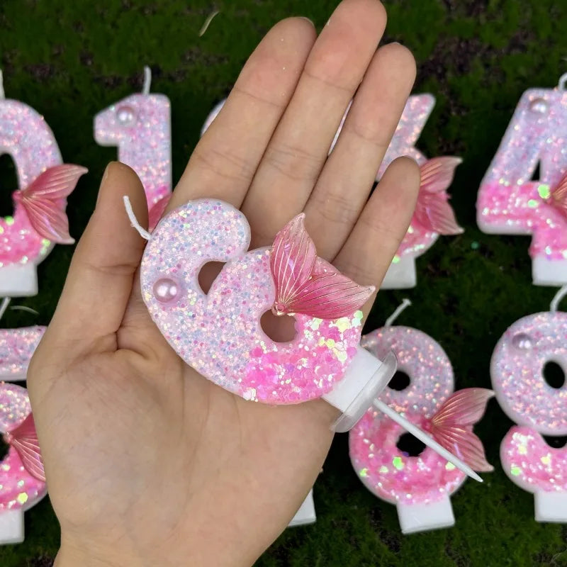 Digital Birthday Candles Party Decoration Birthday Pink Candles Sparkling Pink Beauty Fish Tail Wedding Boys Girls Gifts Number Good Vibrations