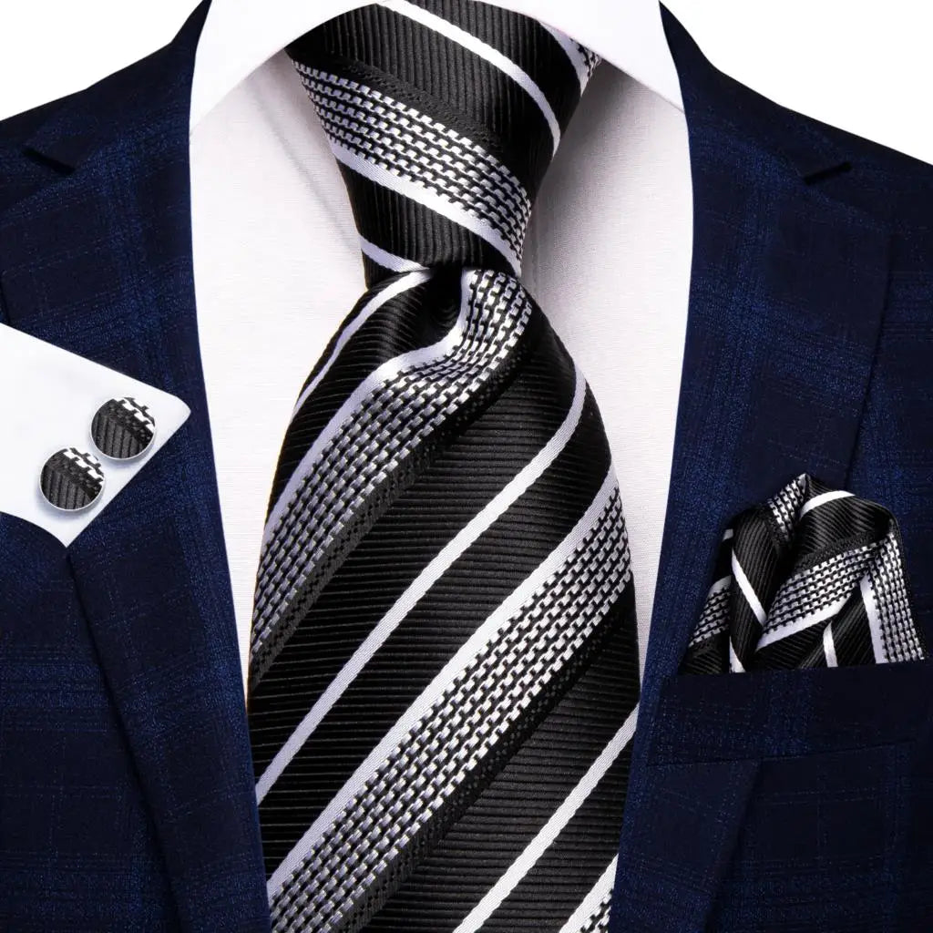 Black Red Striped Silk Wedding Tie For Men Handky Cufflink Gift Men Necktie Fashion Business Party Dropshiping Hi-Tie Designer Good Vibrations