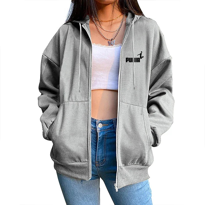 New in Women Tracksuit Trend Printing Hooded Sweatshirts Pants 2Pcs Set Casual Zipper Overcoat Suit Daily Clothing Autumn Winter Good Vibrations