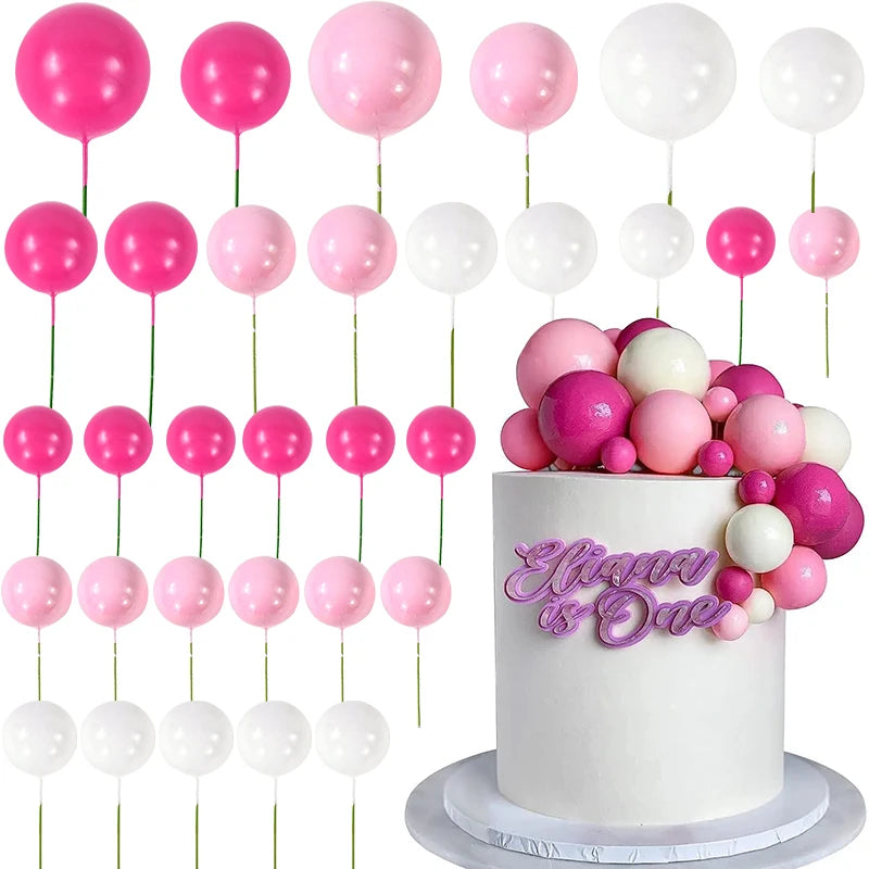 32Pcs/set Ball Cake Toppers Pink Gold Pearl Balls Cupcake Topper Flags for Kids Birthday Party Wedding Decorations Baby Shower Good Vibrations