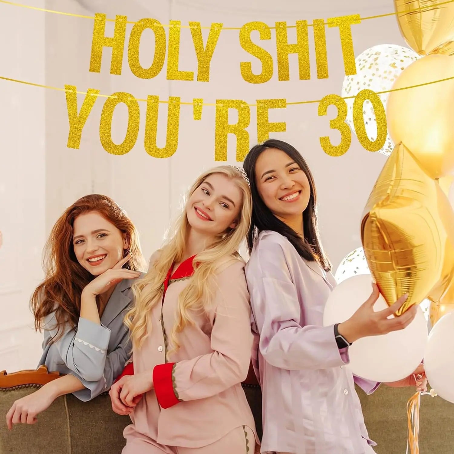 Gold Glitter Holy Shit You're 30 Birthday Banner Party Decor,Funny 30th Birthday Party Decorations Supplies,30th  Photo Props Good Vibrations