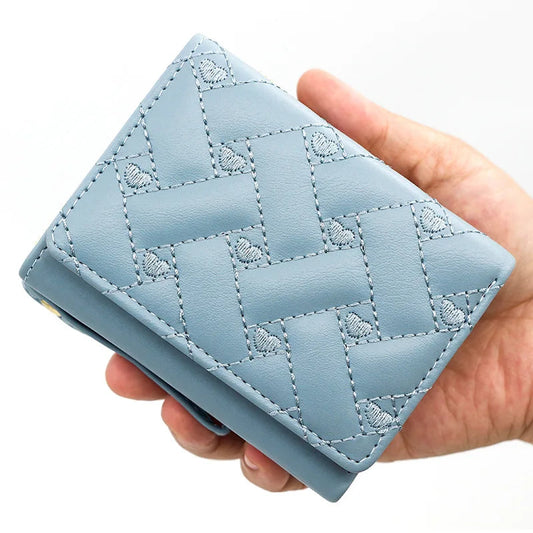 New women's short purse simple embroidered love PU three fold bag card bag multi-card wallet clip coin pouch  coin purse Good Vibrations