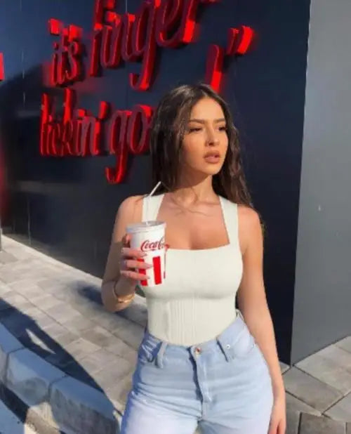 Women Sleeveless Knit Bodysuit Summer Sexy Bodycon Off Shoulder Jumpsuits Casual Bodice Stretchy Street Style Short Jumpsuits Good Vibrations