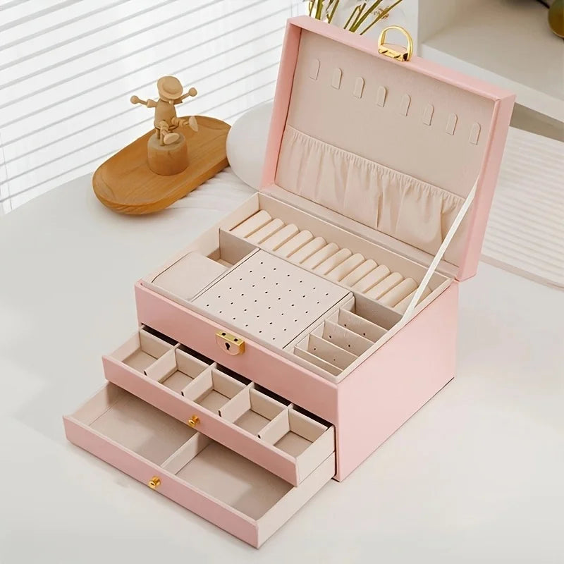 Jewelry Organizer Box, Women Jewelry Box 3 Layers with 2 Drawers, Large Jewelry Organizers Jewelry Boxes Display