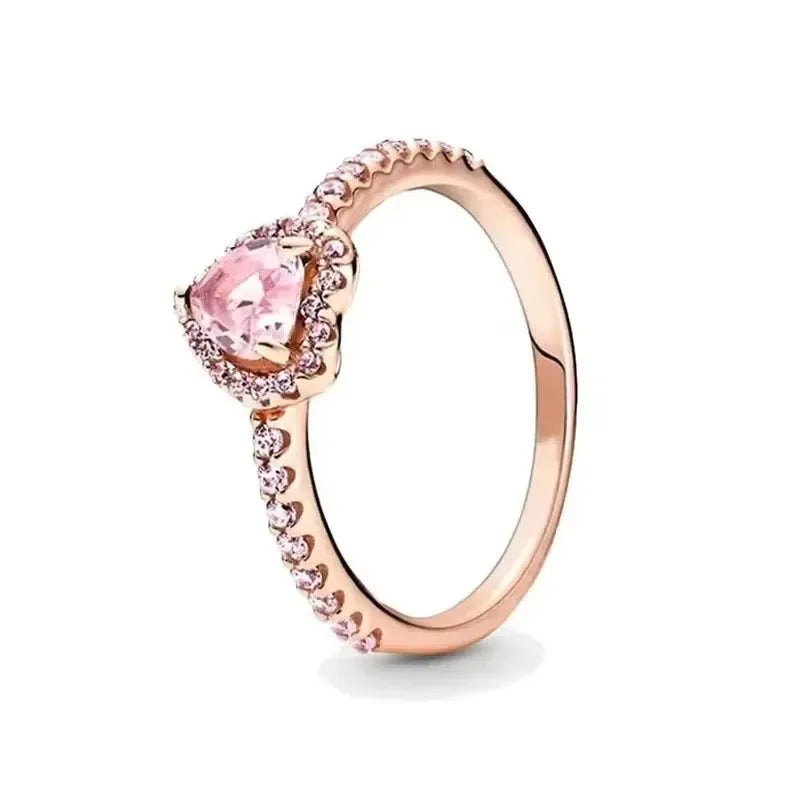 Fashion Jewelry 925 Sterling Silver Classic Rose Gold Series Ring Shining Crown Charm Ring Women's Birthday Exquisite Gift Good Vibrations
