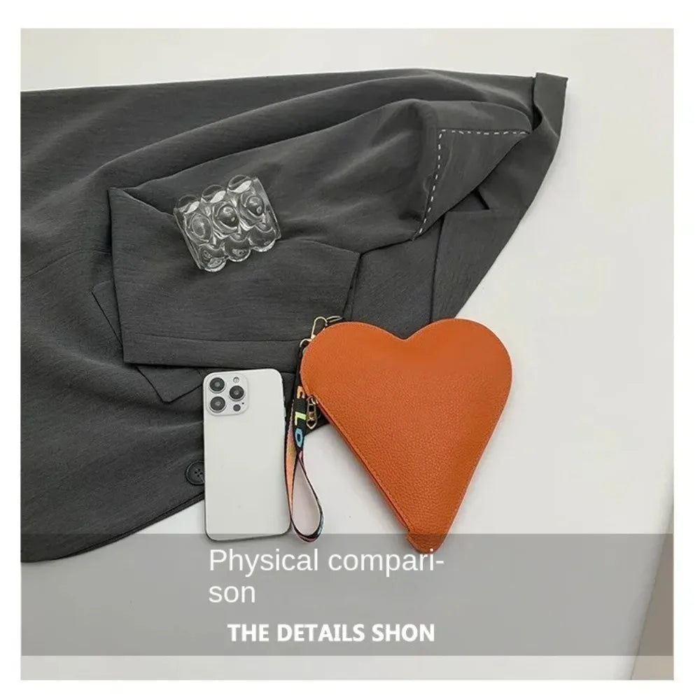 PU Coin Purse Trendy Female Bag Women Wallets New Heart-shaped Bag Zipper Purse Wrist Clutch Storage Portable Bag Fashion Good Vibrations