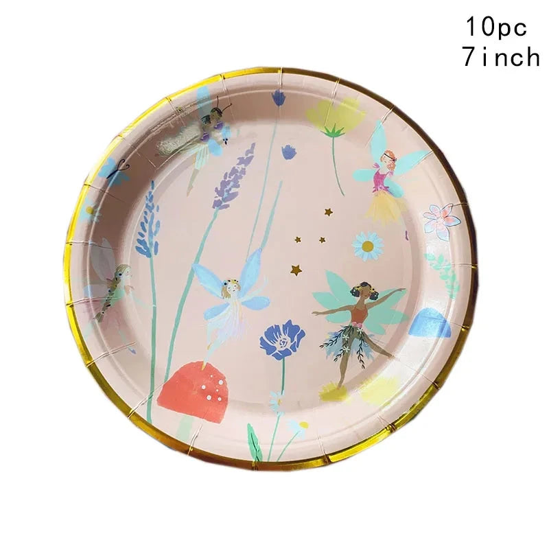 10Guests Fairy Disposabel Tableware Butterfly Goddess Plates Napkin Cups Spring Flower Princess Happy Birthday Party Decor Girl Good Vibrations