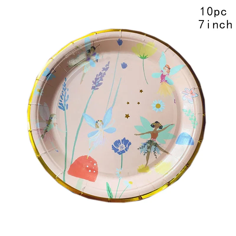 10 Guests Fairy Disposabel Tableware Butterfly Goddess Plates Napkin Cups Spring Flower Princess Happy Birthday Party Decor Girl Good Vibrations