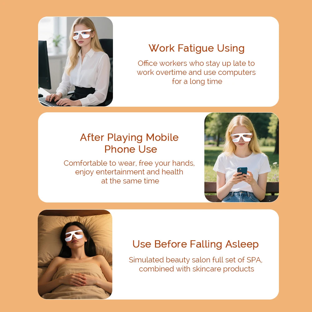 Electric Eye Massager Red Light Relieves Eye Fatigue Eyes Massage Glasses Hot Compress Eye Glasses Massager Dark Circles Remover Good Vibrations