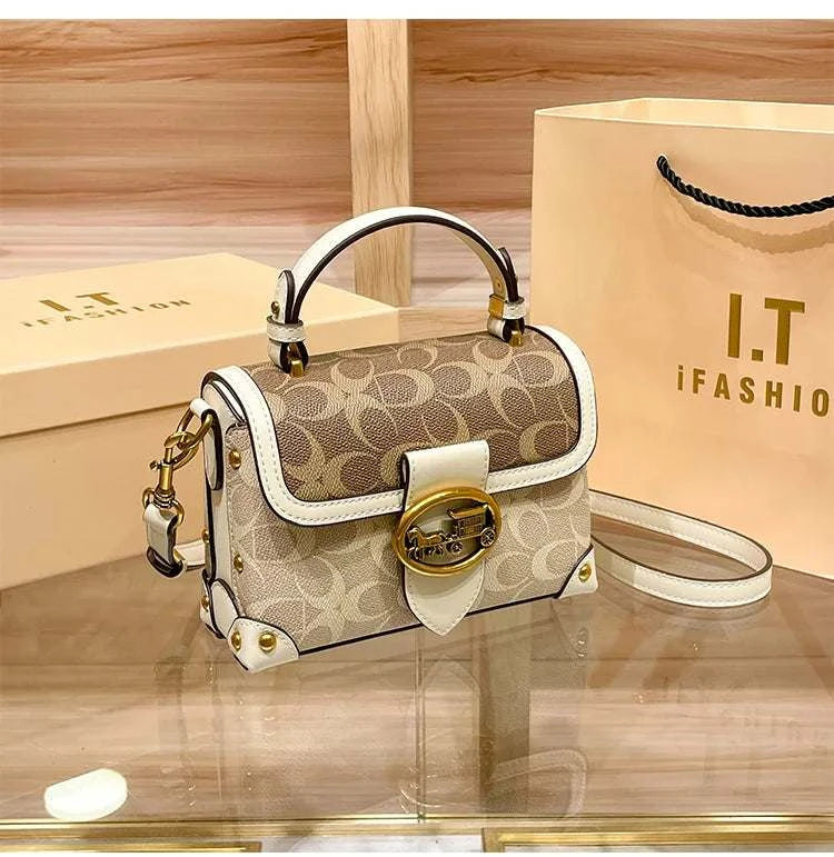 New minimalist and fashionable small handbag, contrasting color women's bag, high-end carriage crossbody bag, portable box bag Good Vibrations