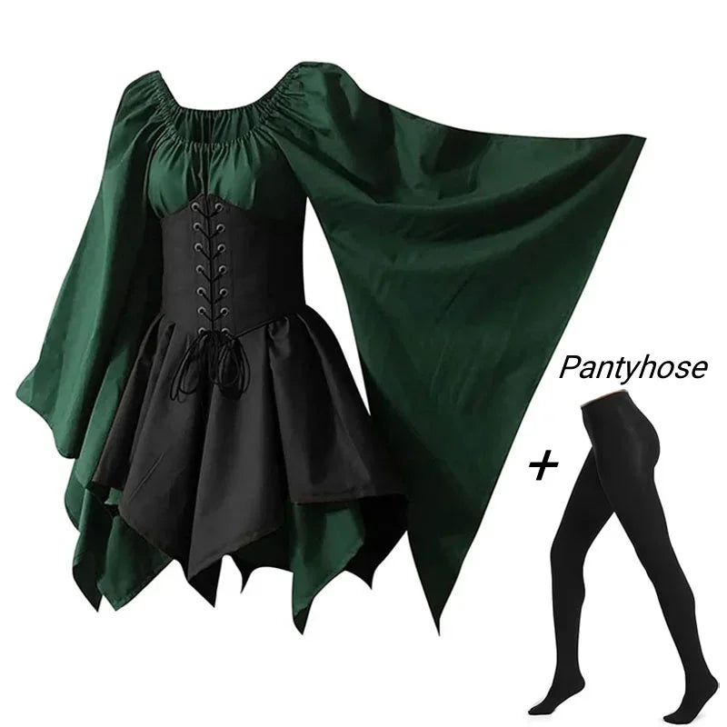 Medieval Costume Women Renaissance Medieval Dress Fairy Elf Traditional Irish Viking Costume Elf Ear for Halloween Party Good Vibrations